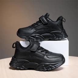 Children's Running Shoes, Boys' Black Casual Sports Shoes, Leather Waterproof Outdoor Shoes