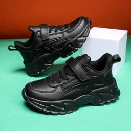 Children's Running Shoes, Boys' Black Casual Sports Shoes, Leather Waterproof Outdoor Shoes