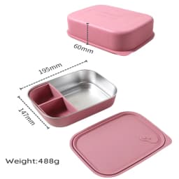 1200ml 1pc Custom Name & Pattern Silicone Kids Lunch Box, 3 Compartment Bento, BPA Free, Leakproof Stainless Steel School