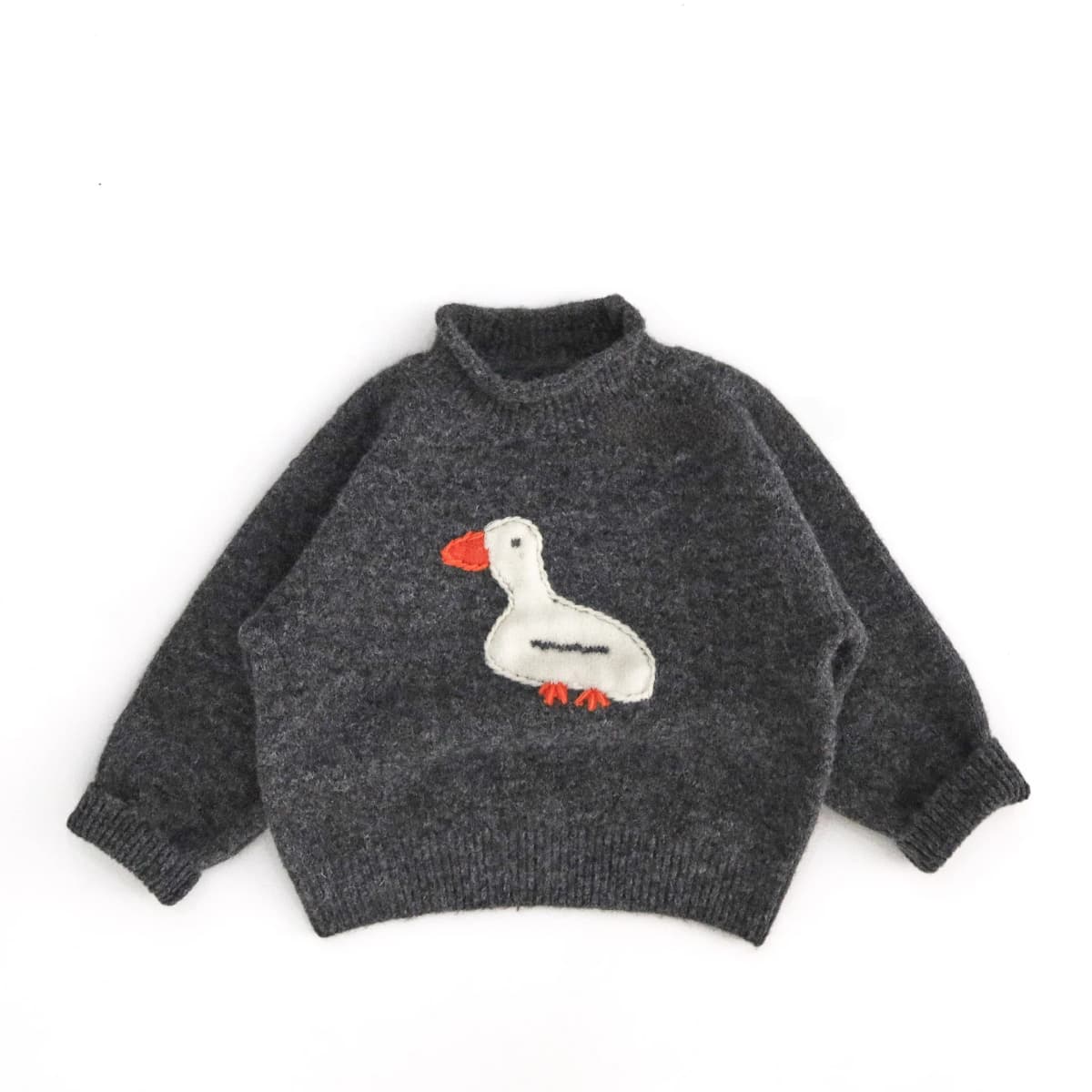 Autumn New Kids Sweaters Turtleneck Girls Knitwear Cute Duck Emboridery Boys Knit Pullover Kids Clothes