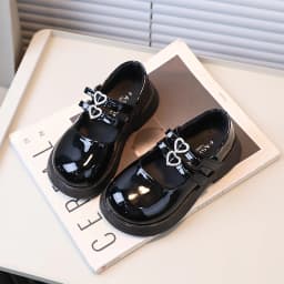 Children Leather Shoes for Spring Wine Red Black Elegant Girl's Mary Janes Chunky Hook-loop Beautiful Comfy Kids Shoe 26-36