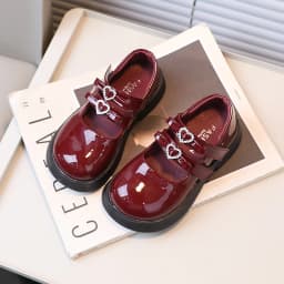 Children Leather Shoes for Spring Wine Red Black Elegant Girl's Mary Janes Chunky Hook-loop Beautiful Comfy Kids Shoe 26-36