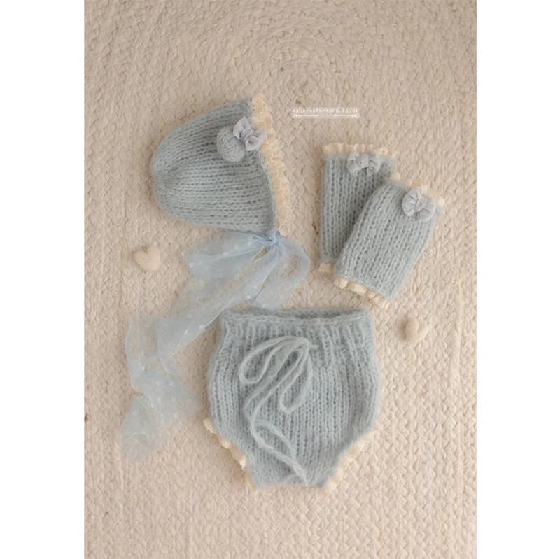 Newborn Photography Props Knitted Romper Bonnet Socks Set Baby Girl Vintage Lace Floral Outfit Studio Photo Shoot Clothes