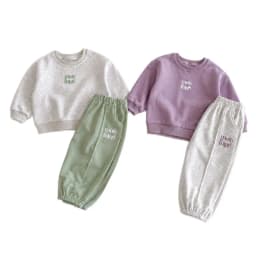Korean-style Spring/Autumn New Toddler & Kids 2-Piece Set, Pure Cotton Color-Block Sweatshirt & Joggers