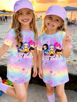 Kpop Cartoon Graphic Dress for Girls Funny Gift for Fan Harajuku Girl Kid's Dress Summer Short Sleeve Dress Children's Clothing