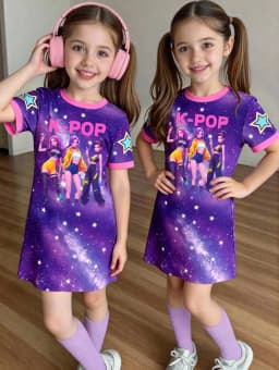 Kpop Cartoon Graphic Dress for Girls Funny Gift for Fan Harajuku Girl Kid's Dress Summer Short Sleeve Dress Children's Clothing