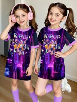 Kpop Cartoon Graphic Dress for Girls Funny Gift for Fan Harajuku Girl Kid's Dress Summer Short Sleeve Dress Children's Clothing