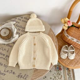 Baby Sweater Coat Autumn 2026 Solid Color Beige Knitted Girl's Sweater Long-sleeved Coat 0-3Year Kid's Cardigan Sweater