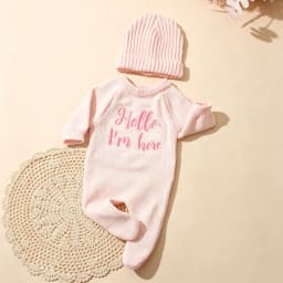 Ylsteed “Hello I'm Here‘ Knitting Newborn Photography Romper with Hat Baby Boy Girl Sweater Photo Shooting Coming Home Outfit-HD