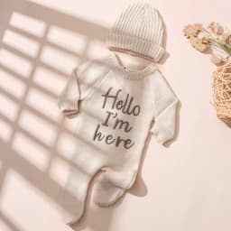 Ylsteed “Hello I'm Here‘ Knitting Newborn Photography Romper with Hat Baby Boy Girl Sweater Photo Shooting Coming Home Outfit-HD