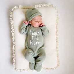 Ylsteed “Hello I'm Here‘ Knitting Newborn Photography Romper with Hat Baby Boy Girl Sweater Photo Shooting Coming Home Outfit-HD
