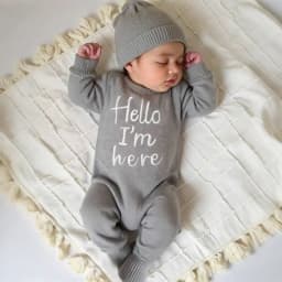 Ylsteed “Hello I'm Here‘ Knitting Newborn Photography Romper with Hat Baby Boy Girl Sweater Photo Shooting Coming Home Outfit-HD