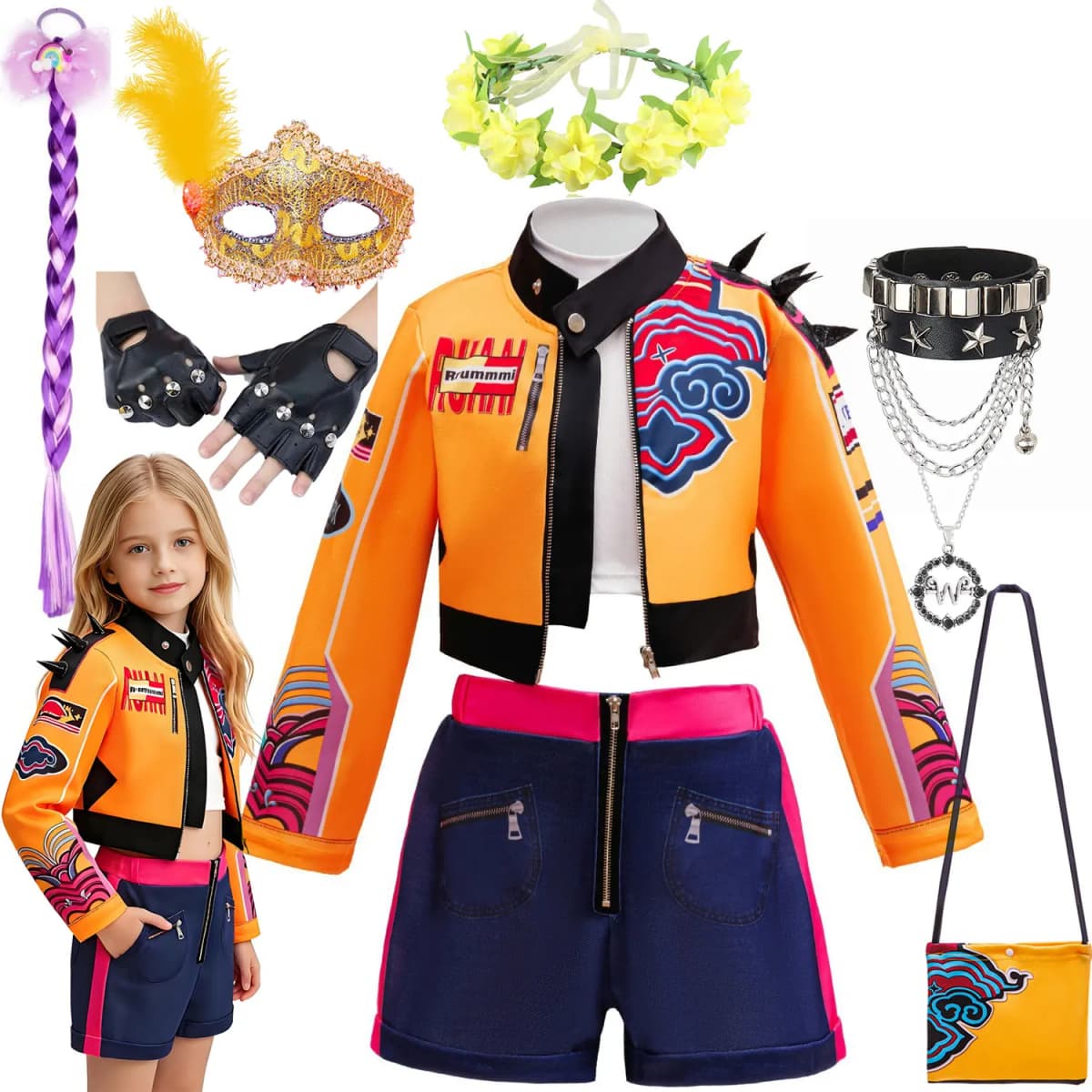 2026 Girls Street Style Yellow Fashion Popular Costume with Accessories Halloween Birthday Party Masquerade Fancy Clothes Set
