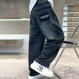 Spring Autumn Winter 4-14 Years Boys Plush Warm Jeans Fashion Letter Loose Straight Denim Pants Kids Casual Streetwear Trousers