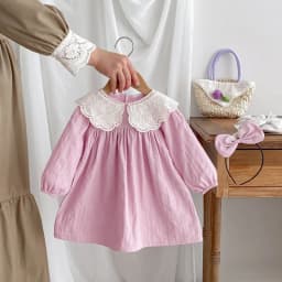 ZOETOPKID 2026 New Children Clothes Kids Princess Dresses Baby Romper Long Sleeved Cotton Lace Splicing 0-24M Girl Party Dress