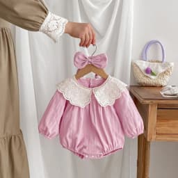 ZOETOPKID 2026 New Children Clothes Kids Princess Dresses Baby Romper Long Sleeved Cotton Lace Splicing 0-24M Girl Party Dress