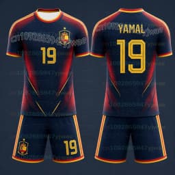 Yamal Children's Quick Drying Sports Kit Spain Team Jersey Number 19 Boys' Sports Kit New Product For 2026 Men And Women's Sets