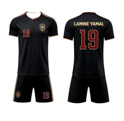 Spain National Team White Away Football Kit, Lamine Yamal No.19 Short Sleeve Soccer Jersey and Matching Shorts Family Matching