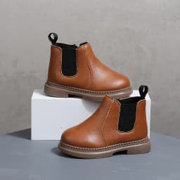COMFY KIDS Toddler Brown Leather Chelsea Ankle Boots, Soft Cushioned Non-Slip Rubber Sole Boys Girls Zipper Short Boots, Autumn
