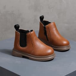 COMFY KIDS Toddler Brown Leather Chelsea Ankle Boots, Soft Cushioned Non-Slip Rubber Sole Boys Girls Zipper Short Boots, Autumn