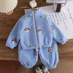 Korean Cartoon Toddler Girls Fashion Plush Warm Outfits Boys Casual Home Clothes Children's Fleece Suit Simple Children Sportsw