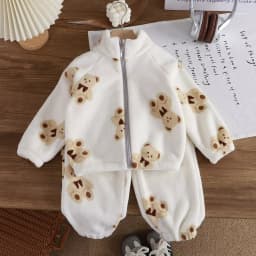 Korean Cartoon Toddler Girls Fashion Plush Warm Outfits Boys Casual Home Clothes Children's Fleece Suit Simple Children Sportsw