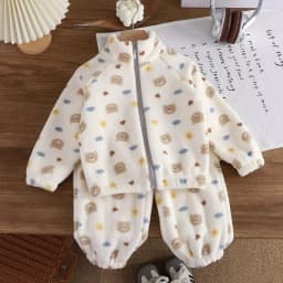 Korean Cartoon Toddler Girls Fashion Plush Warm Outfits Boys Casual Home Clothes Children's Fleece Suit Simple Children Sportsw