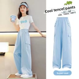 2026 Pants for Teenage Kids New Summer Streetwear Hip Hop Sweatpants for Girls Baggy Wide Leg Straight Trousers