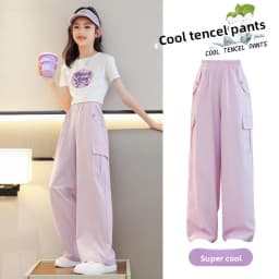 2026 Pants for Teenage Kids New Summer Streetwear Hip Hop Sweatpants for Girls Baggy Wide Leg Straight Trousers