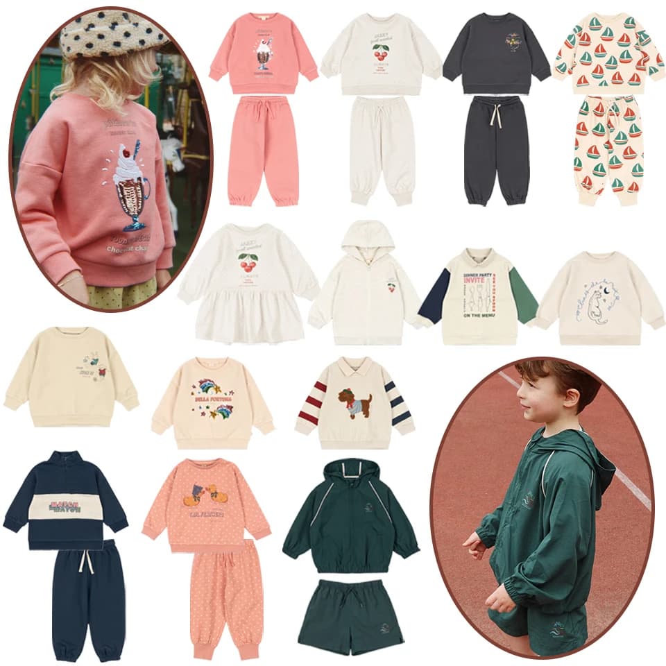 2026 KS Children Clothes Set Boy Sporty Hoodies Windbreaker Suit Toddler Girls Sequin Cartoon Sweatshirt Pants Kids Pullover Top