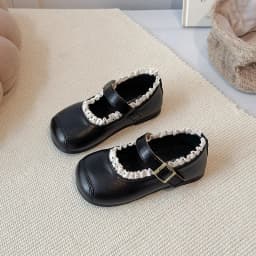 2025 New Children's Flats Simple Lolita Girls Princess Leather Shoes Walking Versatile Sweet Pleated Kids Causal Fashion Shoes