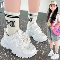 Kids Girls School White Casual Shoes Solid Color Mesh Sports Shoes for Toddlers Fashion Lightweight Children's Running Sneakers