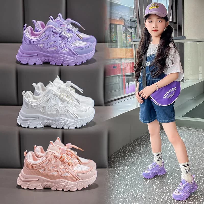 Kids Girls School White Casual Shoes Solid Color Mesh Sports Shoes for Toddlers Fashion Lightweight Children's Running Sneakers