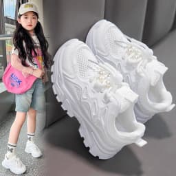 Kids Girls School White Casual Shoes Solid Color Mesh Sports Shoes for Toddlers Fashion Lightweight Children's Running Sneakers