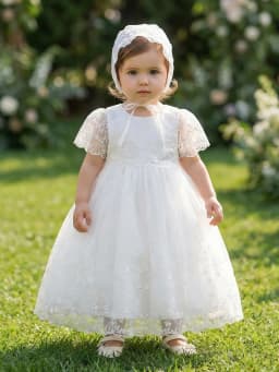 Baby Girl 1 Years Old White Dress with Embroidered Lace Trim Cute Flower Girl Princess Dress for Party, Banquet, Wedding,Outings
