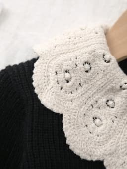 Baby Girl's Knitted Embroidered White Lace Collar Embellished Cardigan Sweater