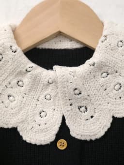 Baby Girl's Knitted Embroidered White Lace Collar Embellished Cardigan Sweater