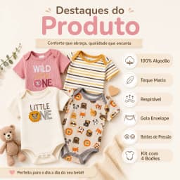 Baby Bodysuit 4-Piece Short-Sleeve Soft Cotton Snap Closure Boy and Girl Bodysuit Set