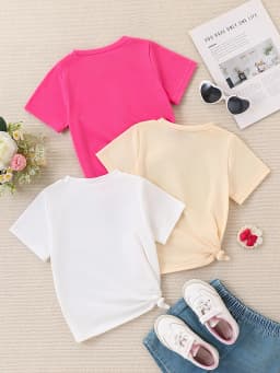 Summer 3-Piece Girls' Casual Ensemble Knit Fabric Round Neck Short-Sleeved Top Slightly Elastic Outfit for Girls