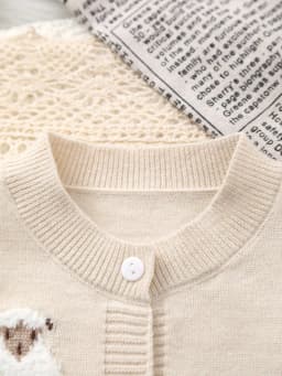 Baby Girl Sheep-Patterned Long-Sleeved Single-Breasted Casual Woolen Cardigan, Cute Little Sheep Embroidery, Soft and Comfortable Fabric