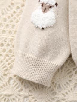 Baby Girl Sheep-Patterned Long-Sleeved Single-Breasted Casual Woolen Cardigan, Cute Little Sheep Embroidery, Soft and Comfortable Fabric
