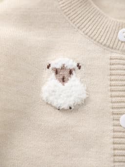 Baby Girl Sheep-Patterned Long-Sleeved Single-Breasted Casual Woolen Cardigan, Cute Little Sheep Embroidery, Soft and Comfortable Fabric