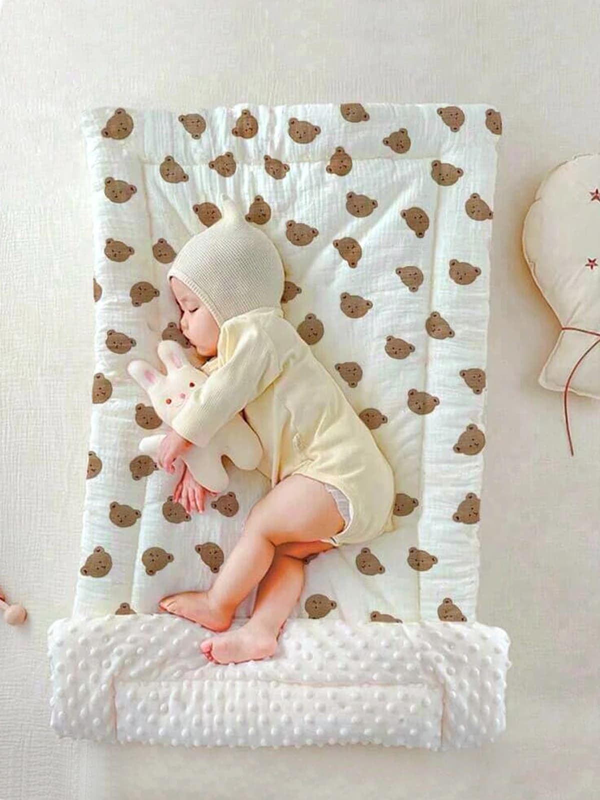 1Pc Newborn Beanie Blanket, 3D Beanie Fleece - Skin-Friendly and Soft, Washable - Cute Printed Patterns, Double-Sided Beanie Blanket for 0-3 Years Old, Soft Blanket for Kindergarten Boys and Girls!