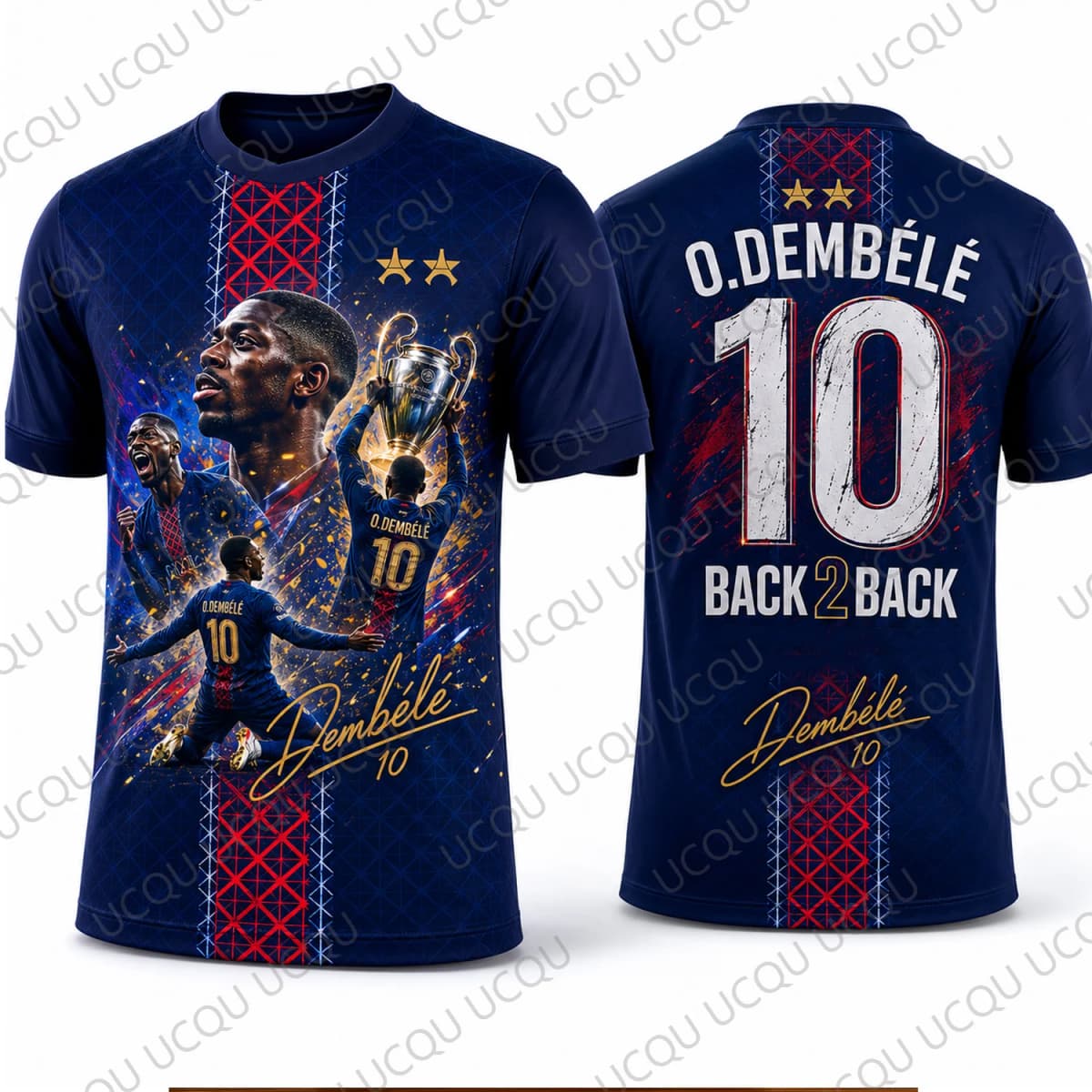 2026 New Summer Dembélé Back 2 Back Champions T-Shirt No.10 Trophy Celebration Football Fan Tee For Adults Kids Tops Oversized