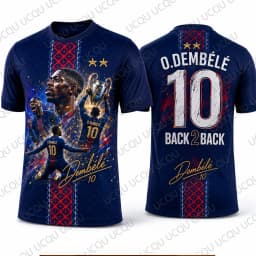 2026 New Summer Dembélé Back 2 Back Champions T-Shirt No.10 Trophy Celebration Football Fan Tee For Adults Kids Tops Oversized