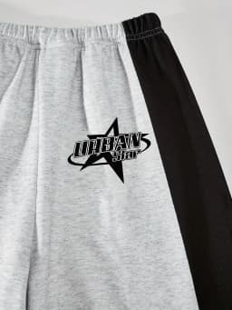 Kids Girls 2 Piece "URBAN STAR" Print Crop T-Shirt & Color Block Wide Leg Sweatpants Set Casual Streetwear Outfit