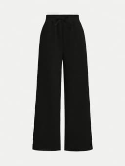 【2-piece set】 Fashionable and Versatile Girls' Black and Grey Combination Knitted Fabric Loose Casual Wide-leg Pants