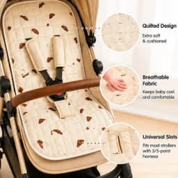 Universal Baby Stroller Liner Pad, Breathable Soft Quilted Cushion Summer Cool Infant Seat Cover for Pram Buggy Cute Prints