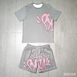 2026 Summer New Style Unisex Abstract Graffiti Graphic 2 Piece Tracksuit Black Tee and Elastic Waist Shorts for Kids Streetwear