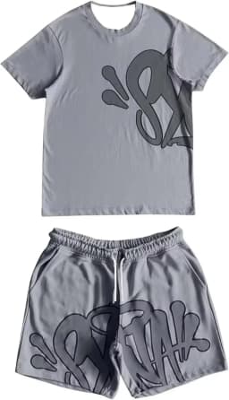 2026 Summer New Style Unisex Abstract Graffiti Graphic 2 Piece Tracksuit Black Tee and Elastic Waist Shorts for Kids Streetwear